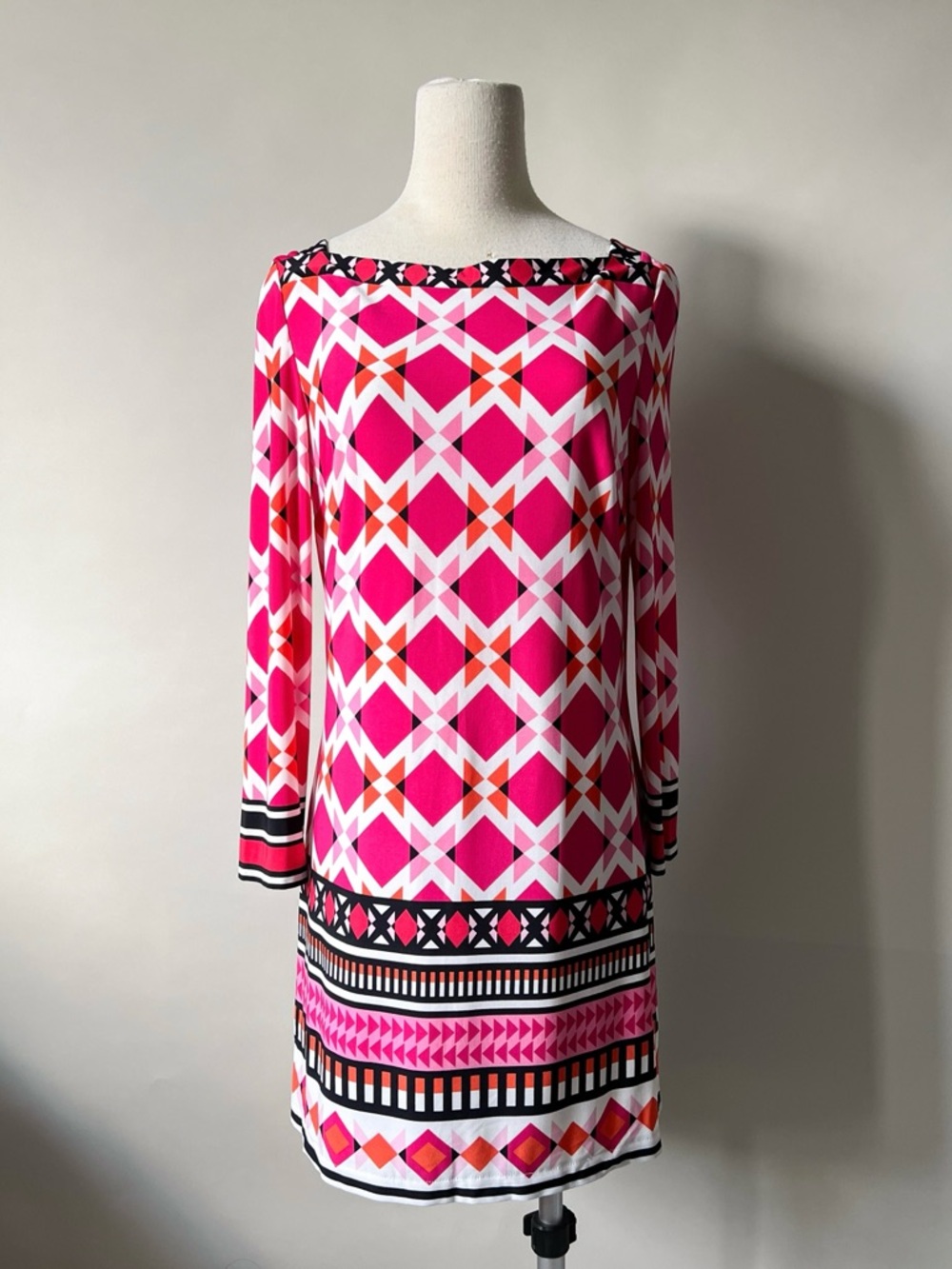 Eliza J Geometric Print Pink/Orange Stretch Dress